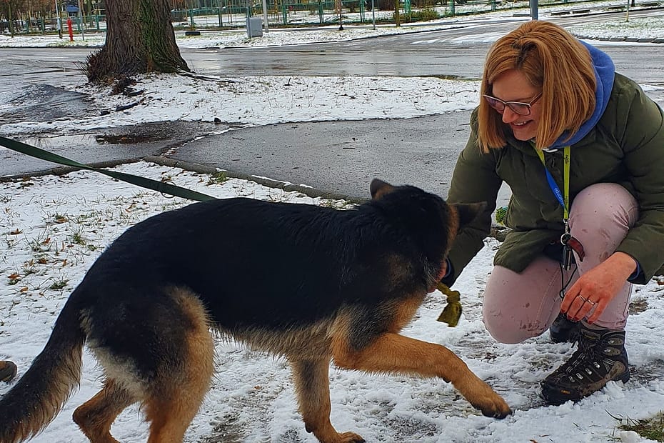 Joanna Rozwadowska, behawiorystka COAPE, zdjęcie z psem