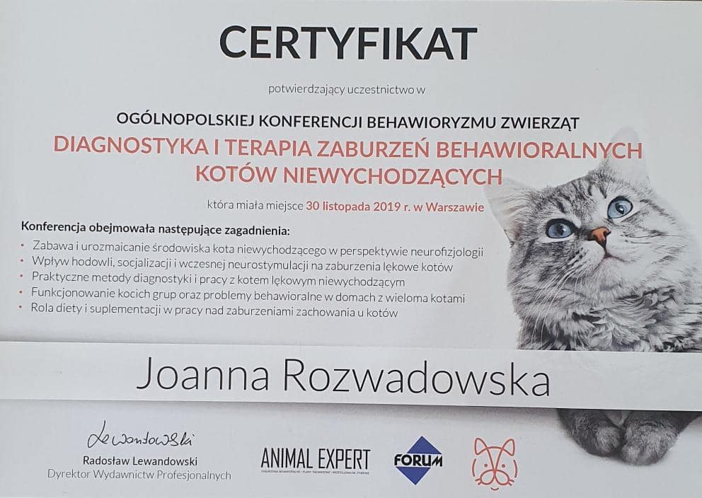 koci behawiorysta wrocław, dyplom