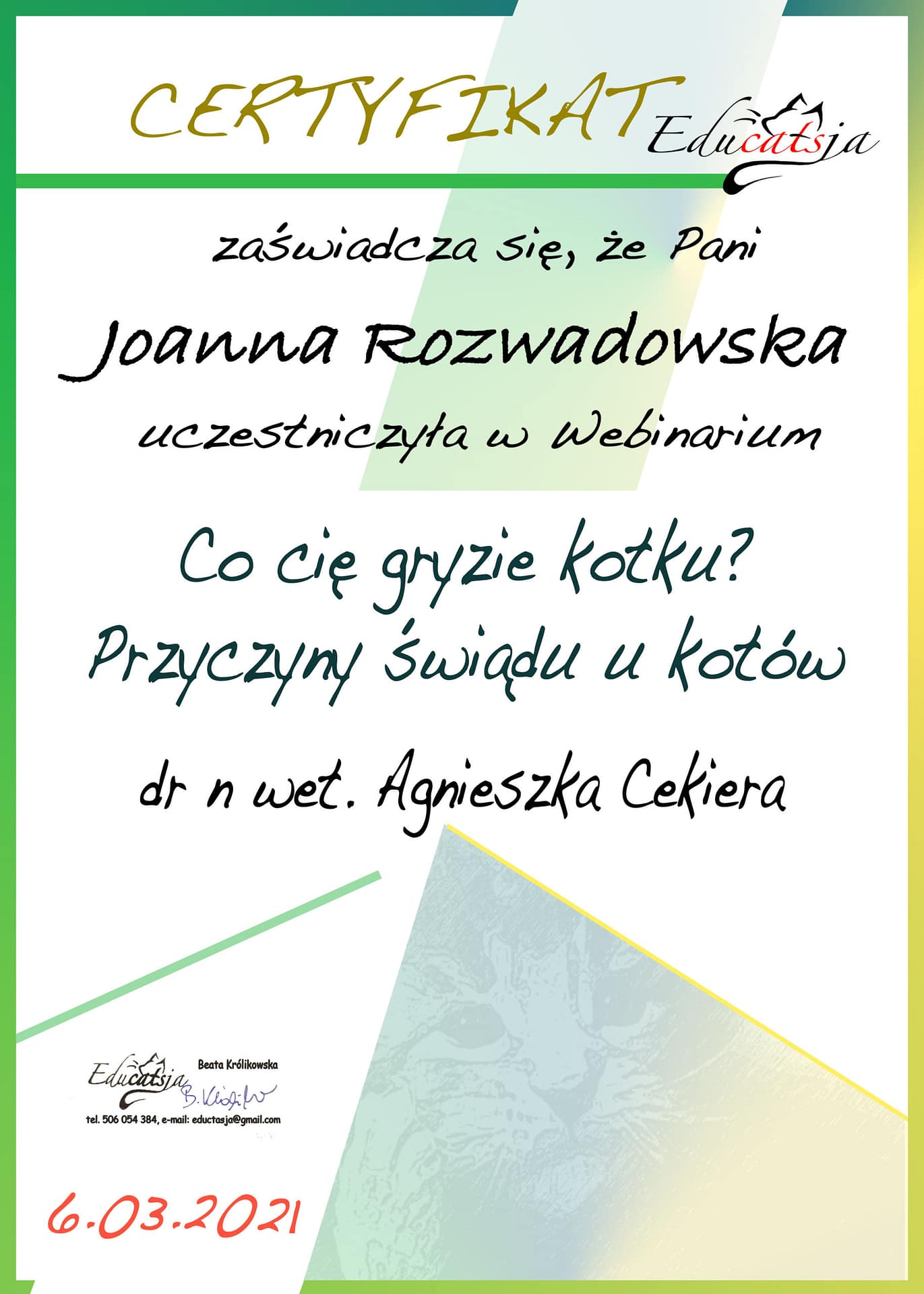 koci behawiorysta wrocław, dyplom